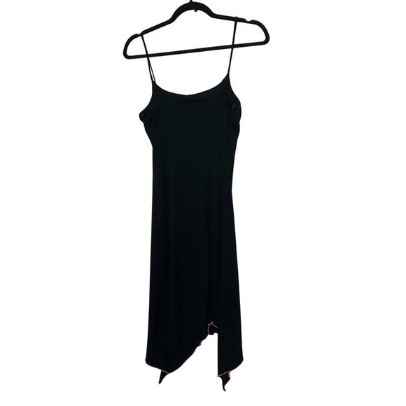 Vintage y2K Black asymmetrical handkerchief hem midi dress with pink trim medium - Picture 1 of 4